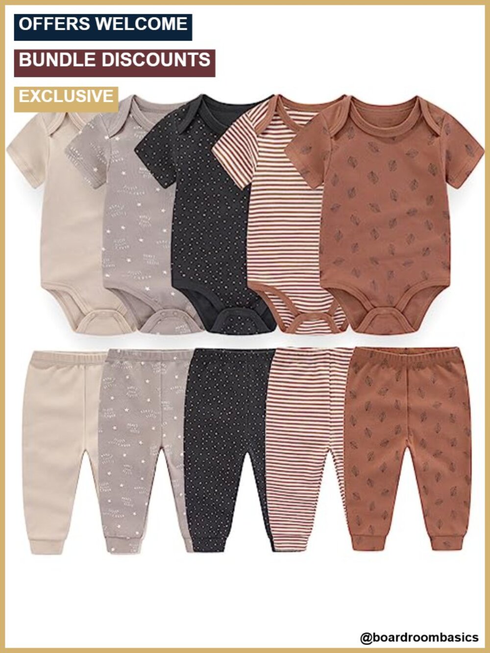 9-Piece Baby Layette Set Bodysuits Pants Cotton Unisex